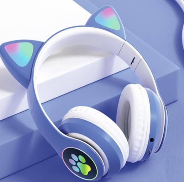 Беспроводные Bluetooth наушники со светящимися кошачьими ушками STN-28, синие